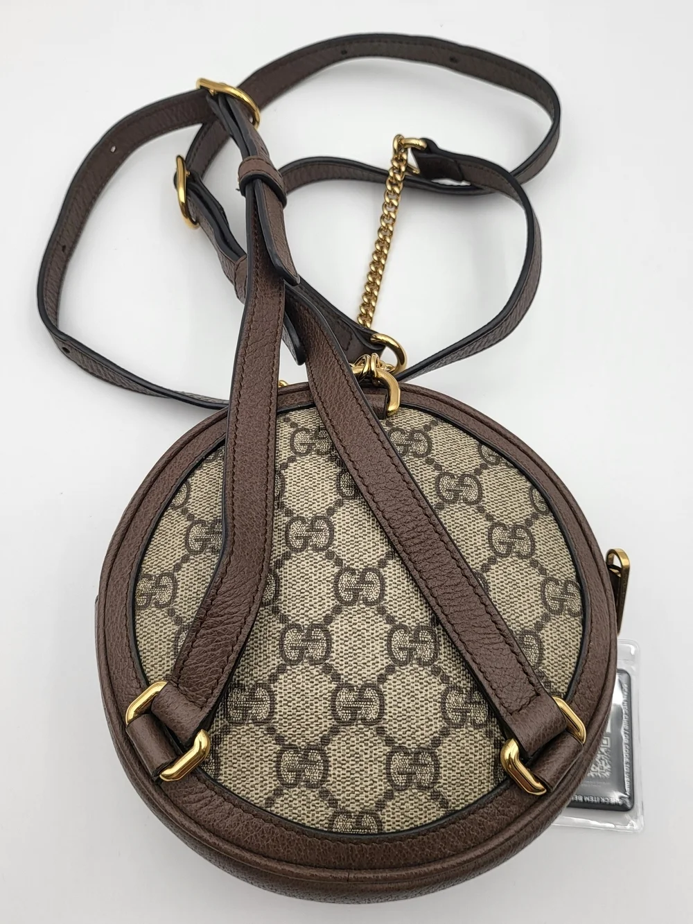 GUCCI GG Supreme Web Mini Ophidia Round Shoulder-Backpack Bag, Auth. w/COA